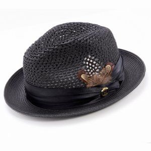 Montique BLACK Pinch Braided Fedora With Satin Ribbon Hat h-34